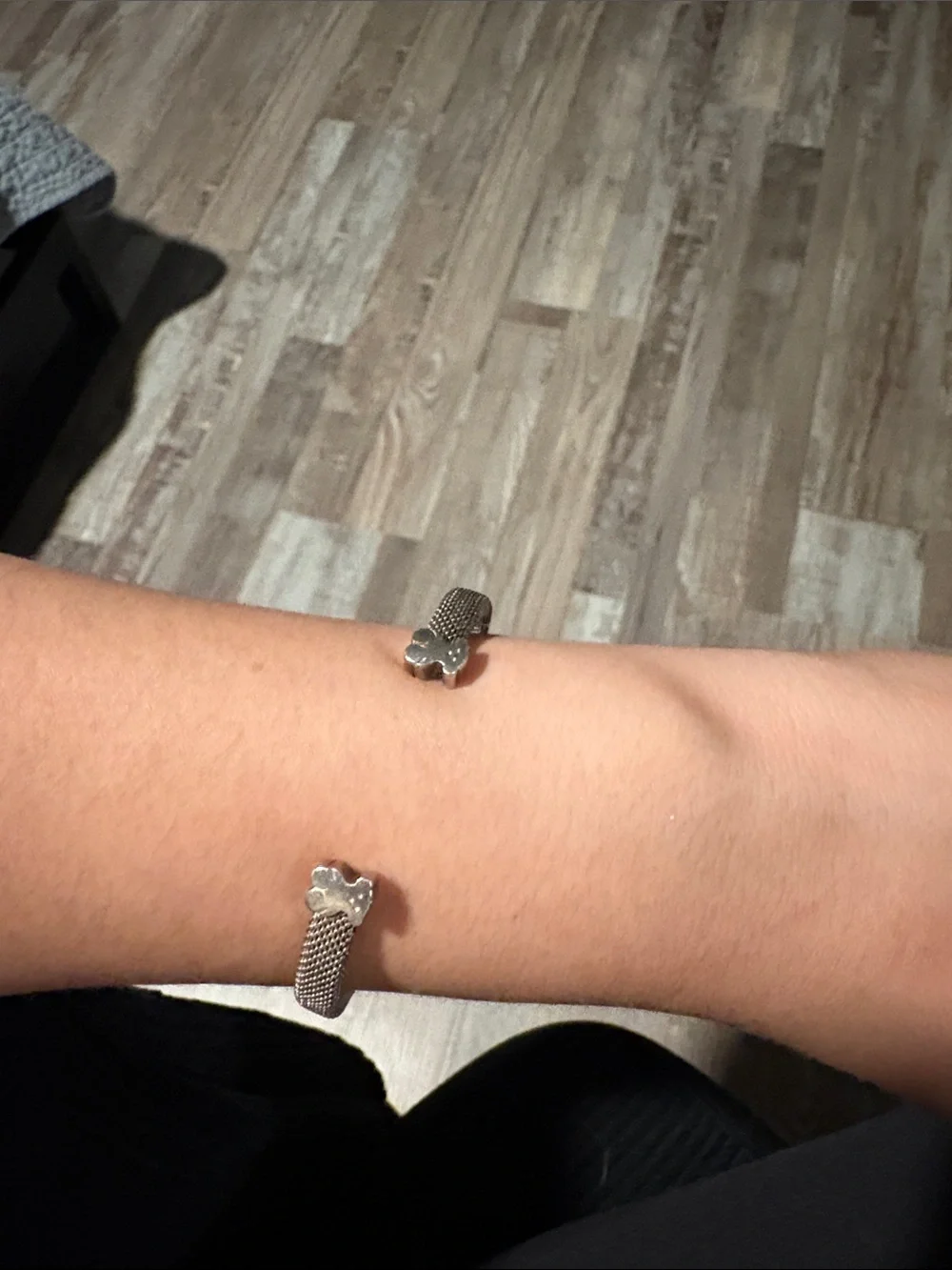 Tous Silver Mesh Open Cuff Ring with Bear Accents